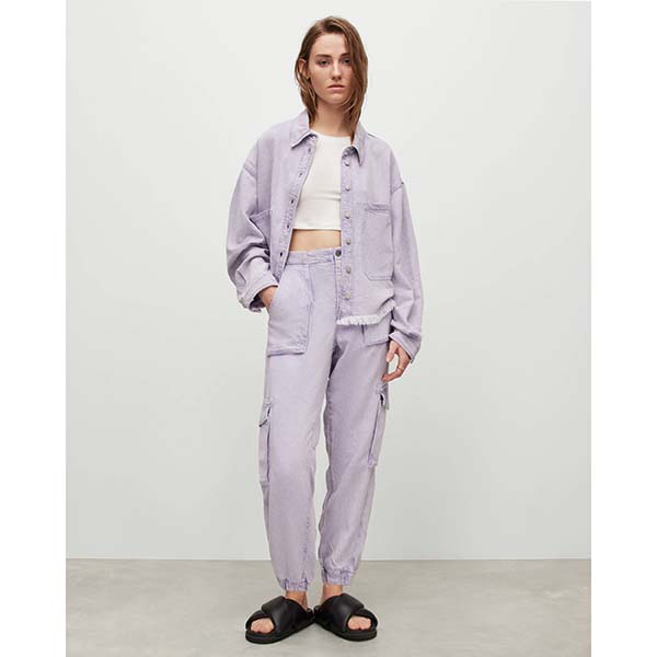 Allsaints Australia Womens Frieda High-Rise Linen Blend Denim Pants Purple AU48-419